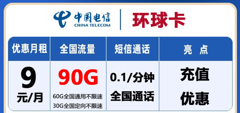 西宁电信流量卡 首月免月租100G流量+全国通话充值立享-精卡网