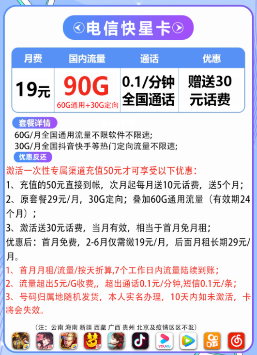 流量多又划算的流量卡套餐介绍 19元90G29元300G大流量不限速手机上网卡-精卡网