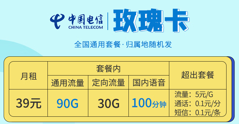 电信玫瑰卡 全国通用长期套餐20年不变流量+语音版更多低至9元手机上网卡-精卡网